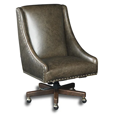 Contemporary Swivel Home Office Chair with Nailheads